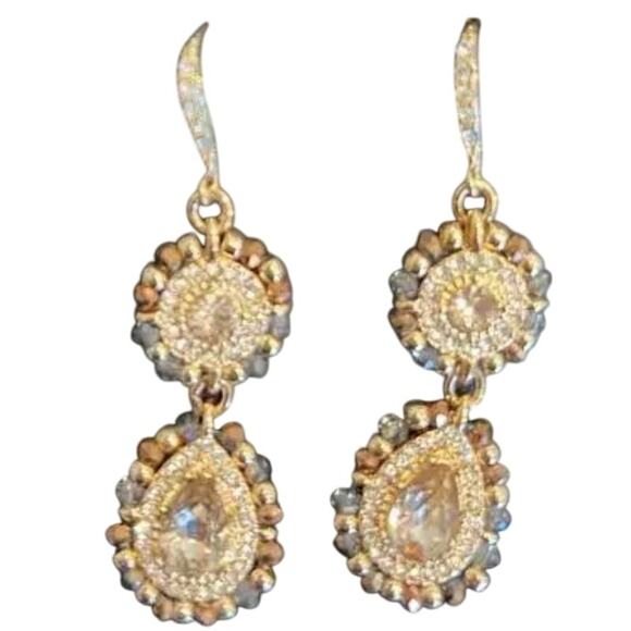 NEW INC Gold CZ and Gem Large Dangle Earrings (INXX006) - Picture 1 of 3